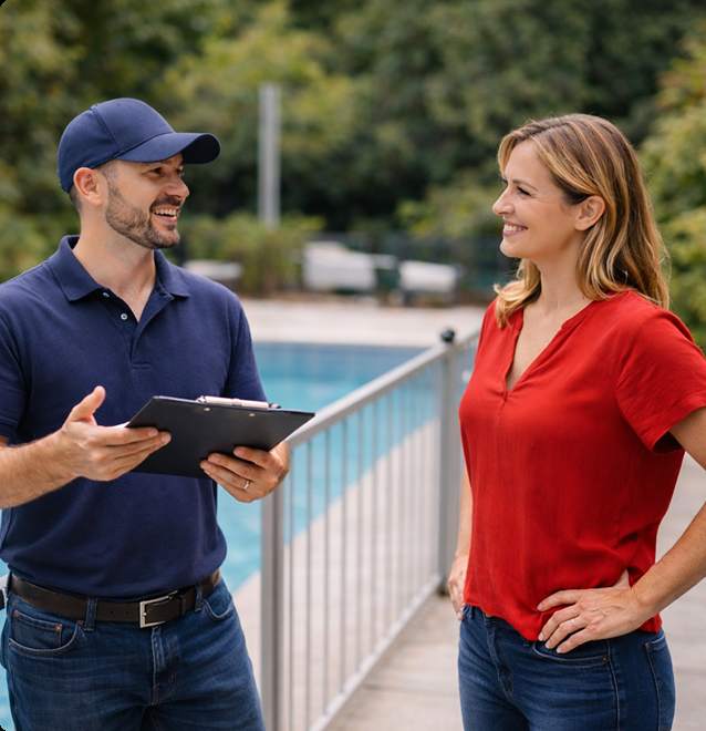 Code-compliant pool fencing, installed in one day — Facebook ad creative for AquaGuard Fencing